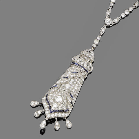Bonhams : A diamond and sapphire pendant necklace