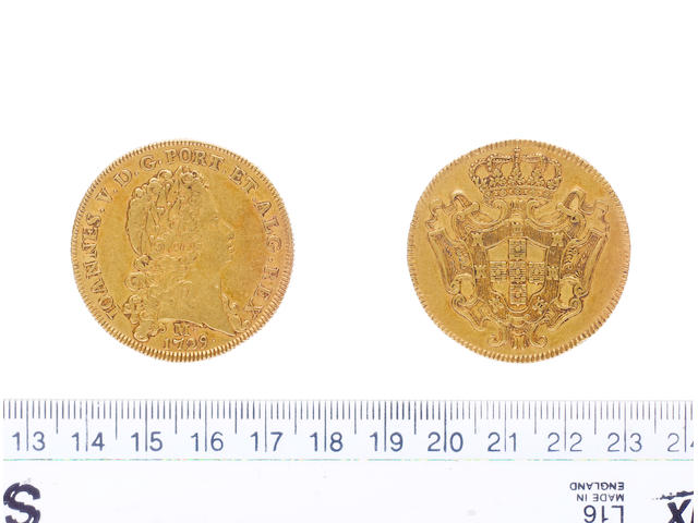 Brazil, 1729, 12,800 REIS, IOANNES V, R-45. AU-58 M - Minas Gerais Mint.