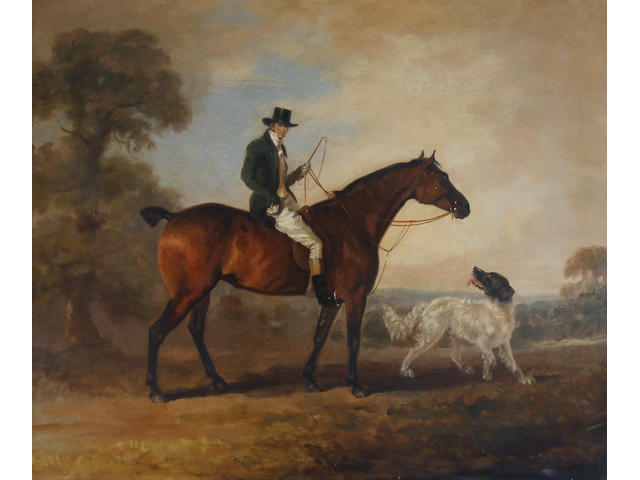 Philip Reinagle (?Edinburgh 1749-1833 Chelsea) A gentleman seated upon a hunter with spaniel beside A gentleman seated upon a hunter with spaniel beside