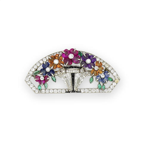 Bonhams : An art deco multi gem-set giardinetto brooch,