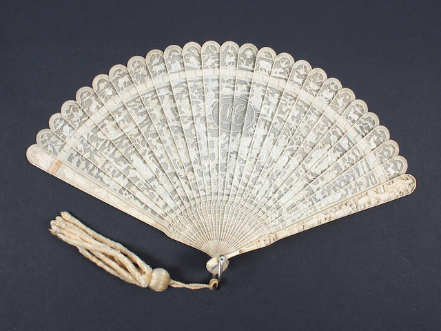 A Chinese ivory bris&#233; fan, 19th century