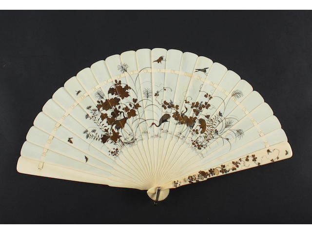 A Japanese Shibayama and lacquered ivory bris&#233; fan, 19th century