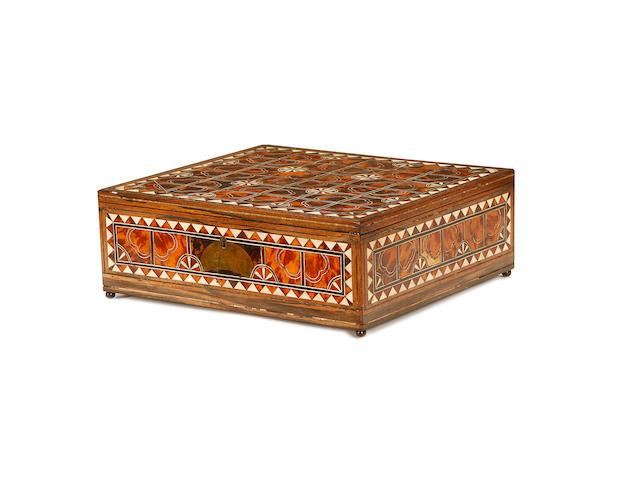 A 19th century Indo-Portuguese tortoiseshell and ivory mounted dressing box