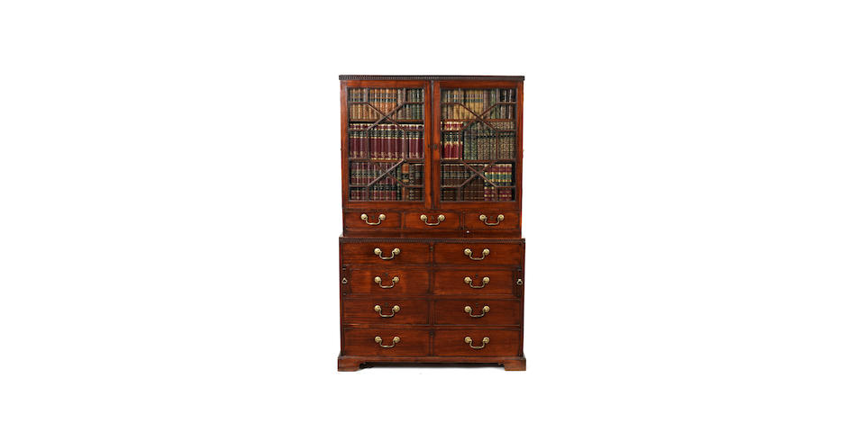 A George III mahogany 'campaign' secretaire bookcase