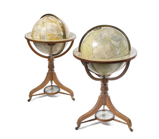 A pair of Bardin terrestrial and celestial library globes, English, mid 19th century,