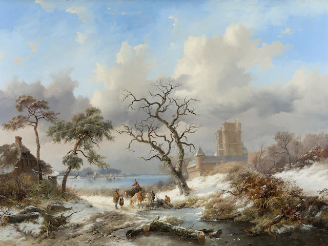 Frederik Marinus Kruseman (Dutch, 1816-1882) Winter landscape with figures
