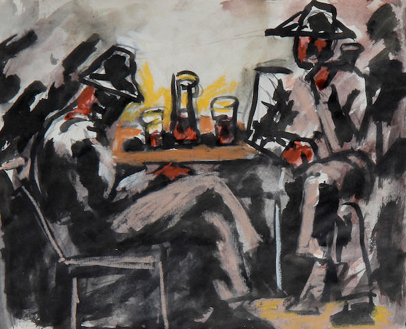 Josef Herman R.A. (British, 1911-2000) Two men sharing a drink