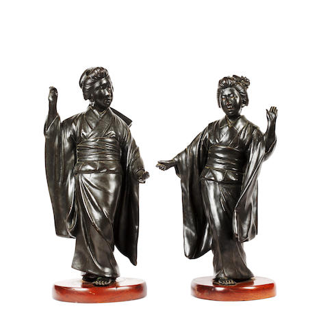 A pair of Japanese bronze figures of Bijin