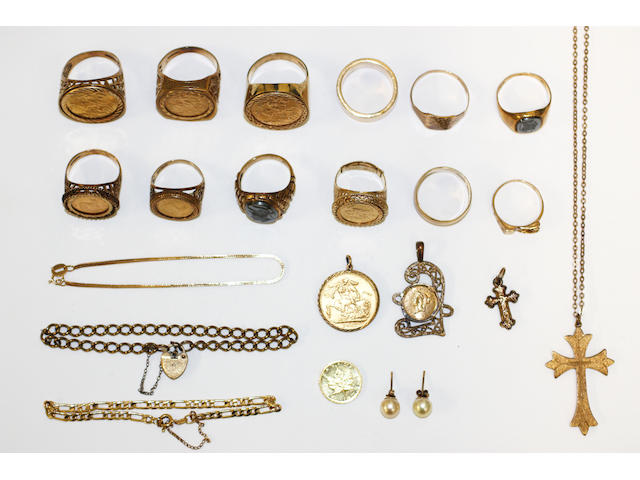 A mixed lot of gold jewellery,
