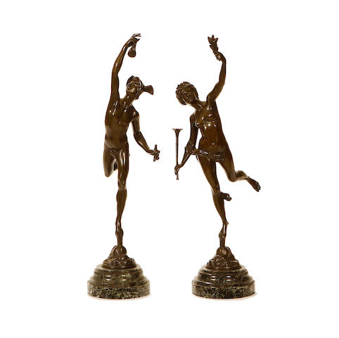 After Giambologna, Italian (1529-1608)  A pair of 19th century bronze figures of Mercury and Fortuna