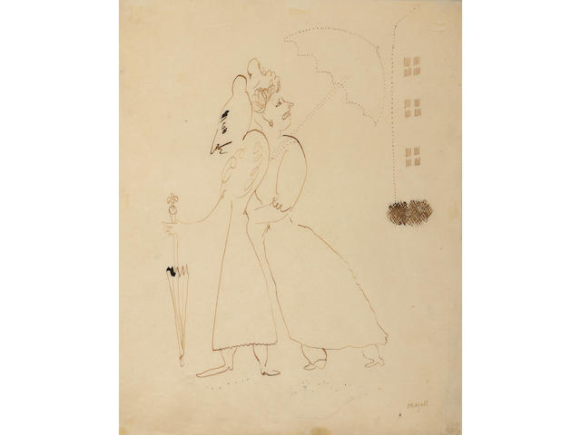 Marc Chagall (Russian/French, 1887-1985) 'Femmes au parapluies' for La Suite Provincial de Gustave Coquiot, 1926