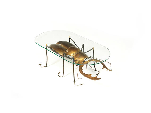 Fran&#231;ois Melin Coffee Table  circa 1970  metal and glass stamped Melin, Villoison, Villab&#233;  30.5 by 100 by 49.5 cm. 12 by 39 3/8 by 19 1/2 in.