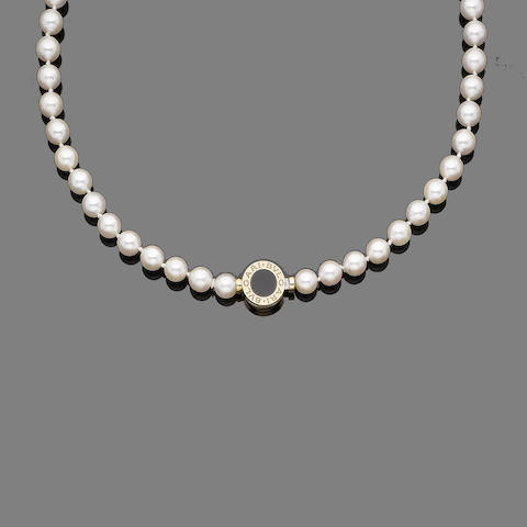 A cultured pearl necklace, by Bulgari