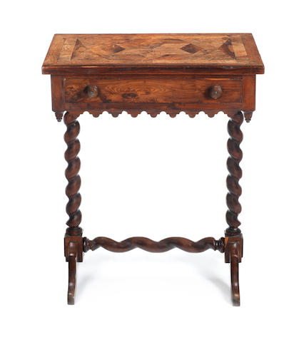 A mid-19th century Irish walnut and arbutus parquetry side table