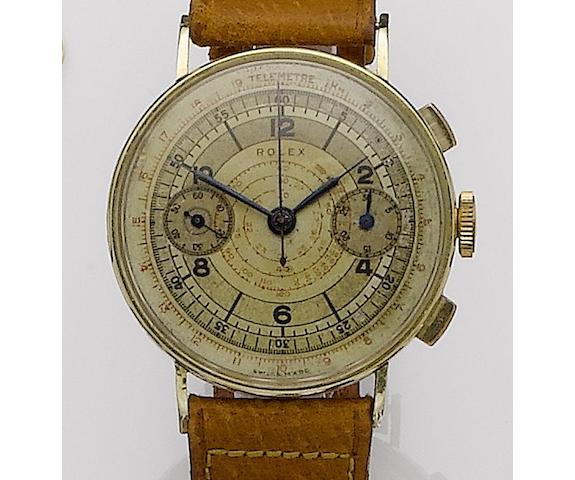 Rolex. A rare 14ct gold manual wind chronograph wristwatchRef:3666, Case No.3070492, Circa 1940