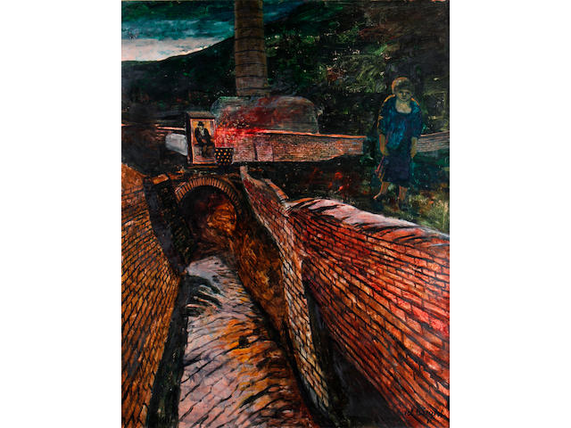 Carel Weight R.A. (British, 1908-1997) Down by the canal at night
