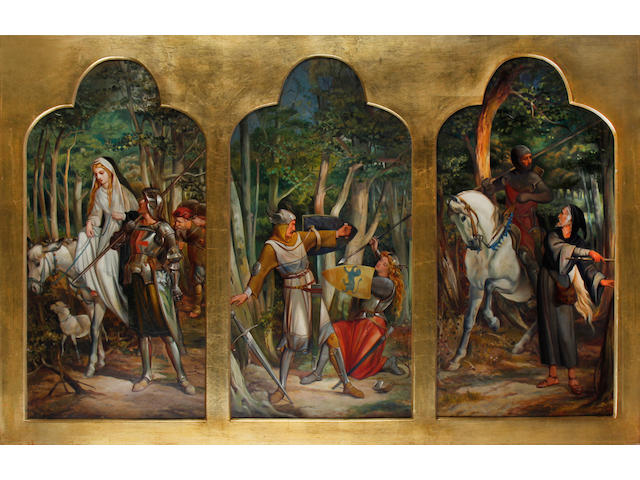 Circle of Alfred Fowler Patten (British, 1826-died circa 1888) Knights and maidens overall size 84 x 141cm (33 1/16 x 55 1/2in).