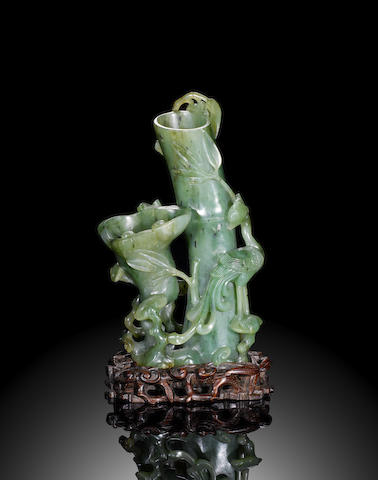 A spinach-green jade 'bamboo and lingzhi' vase 18th century