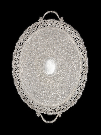 A large Kutch repoussé silver Tray North West India, circa 1880 image 1