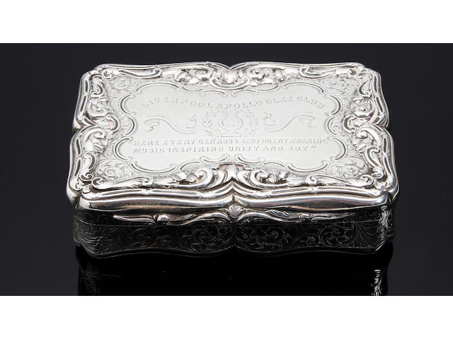 Of Liverpool Interest; A Victorian rectangular table snuff box by Nathaniel Mills, Birmingham 1848