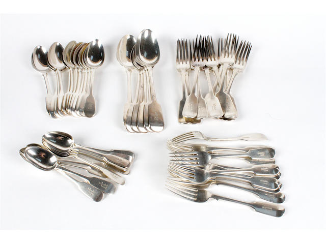 A collection of 19th century fiddle pattern flatware Various makers, dates ranging from 1832 - 1883,  (54)