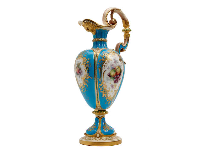 An impressive Royal Worcester fruit painted ewer, painted by William Hawkins Dated 1898