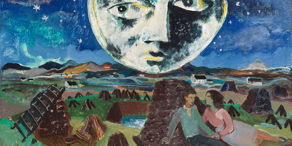 Gerard Dillon (Irish, 1916-1971) The Moon over the Bog 45.5 x 60.8 cm. (17 7/8 x 23 7/8 in.)