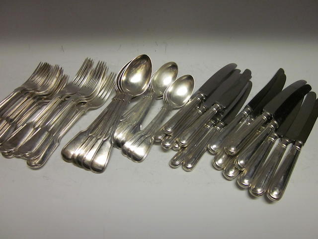 An Edwardian fiddle and thread  pattern canteen of flatware and cutlery, by H W Ld, Sheffield 1905,