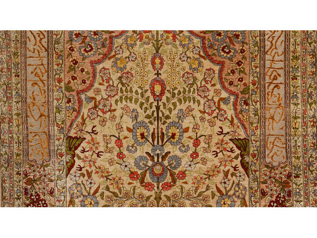 A pair of silk Hereke prayer rugs, West Anatolia, circa 1960, 5 ft x 3 ft (152 x 103 cm) very good condition