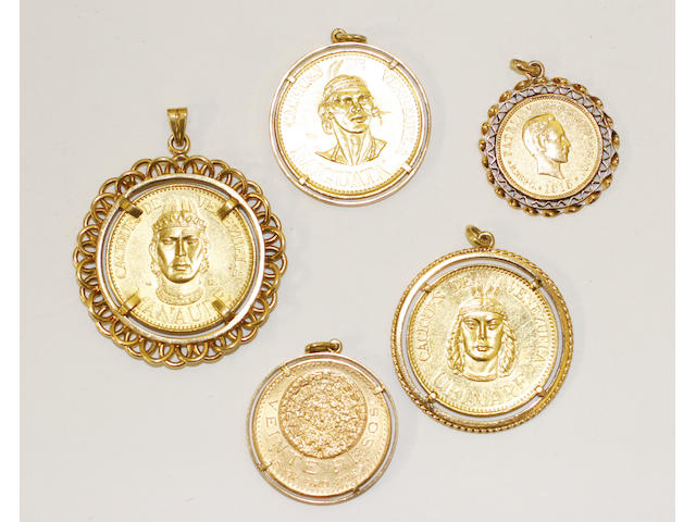 A colletion of coin pendants, (5)
