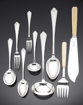 A silver table service of flatware and cutlery, contained in a sideboard, by Manoah Rhodes & Sons Ltd, Sheffield 1933, with Registration number 713471, image 1