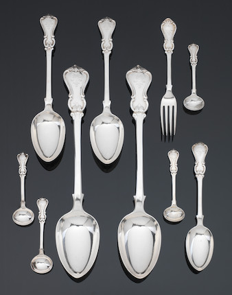 A Victorian silver single struck Albert pattern table service of flatware, by John James Whiting, London 1847 - 1848, image 1
