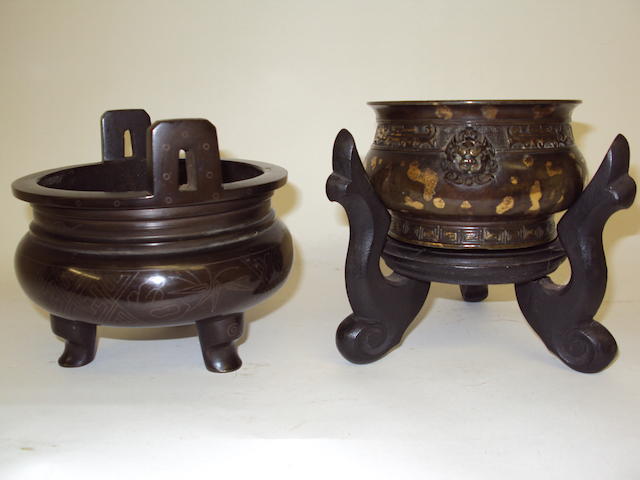 Two 19th century Chinese bronze incense burners