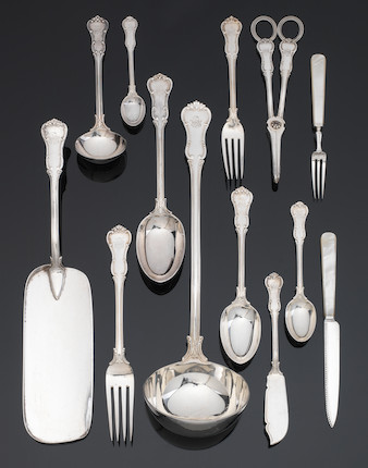 An Edwardian silver Princess pattern table service of flatware, contained in a canteen, by Goldsmiths & Silversmiths Co. Ltd, London 1906 - 1908, image 1