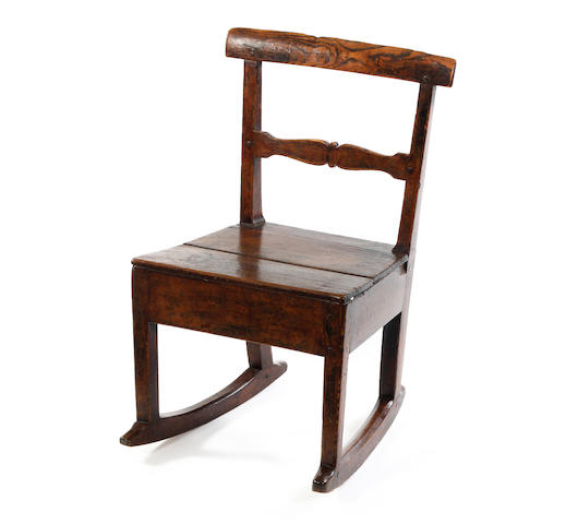 An ash, pine and painted child's rocking chair 19th century