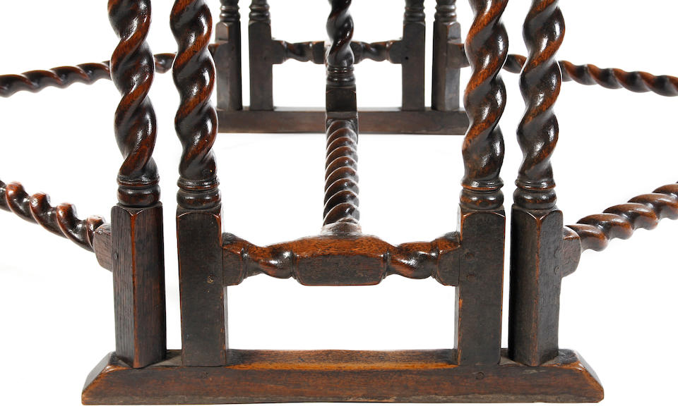 A rare Charles II oak double-action gateleg table With a rare and fine stretcher arrangement