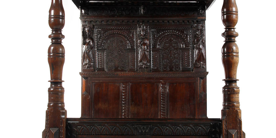 A 17th century joined oak tester bed Dated 1615, possibly Salisbury