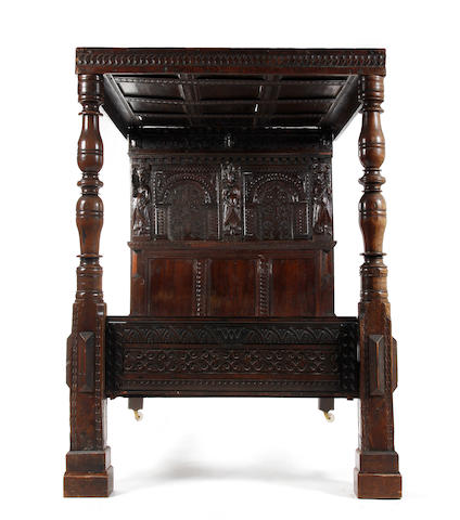 A 17th century joined oak tester bed Dated 1615, possibly Salisbury