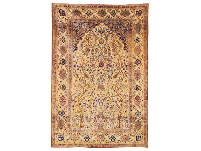 A Kashan silk souf prayer rug, Central Persia, circa 1890, 6 ft 6 in x 4 ft 4 in (198 x 132 cm) good condition throughout