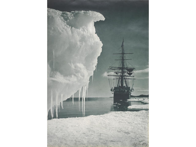 Herbert George Ponting (British, 1871-1935) The Terra Nova at the ice foot, Cape Evans, 16th January 1911
