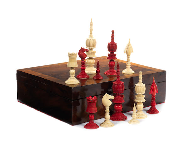 A "Pepys" ivory chess set, Vizagapatam, India, early/mid 19th century,