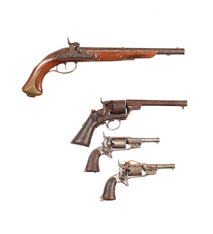 A Percussion Target Pistol and Three Percussion Revolvers