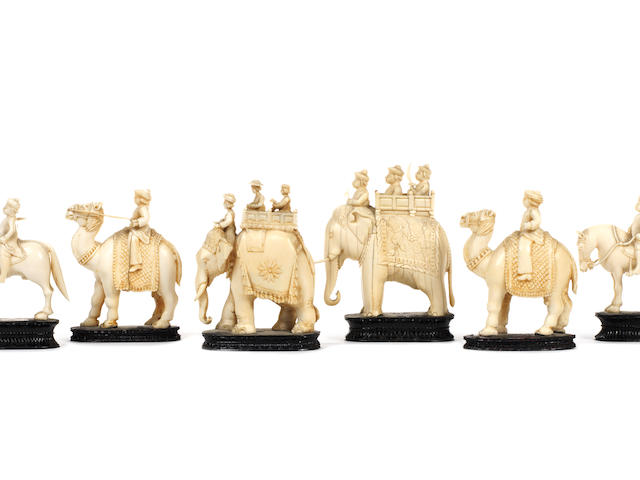 An East India (John Company) ivory figural part or composite chess set, Berhampur, circa 1840,