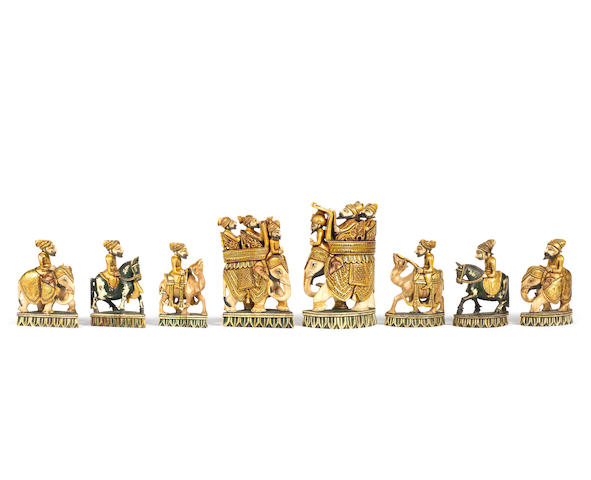 An Indian ivory figural chess set, Rajasthan, circa 1870,