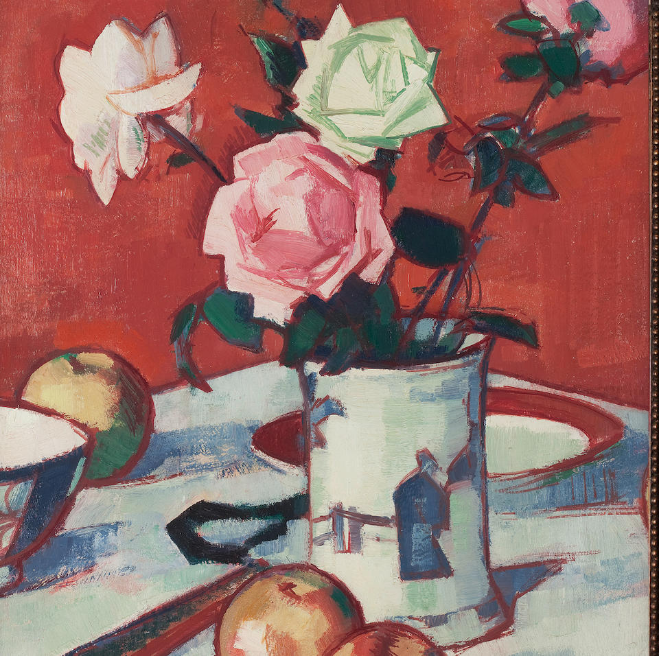 Samuel John Peploe, RSA (British, 1871-1935) Still life of mixed roses in Chinese vase 45.5 x 40.5 cm. (17 15/16 x 15 15/16 in.)