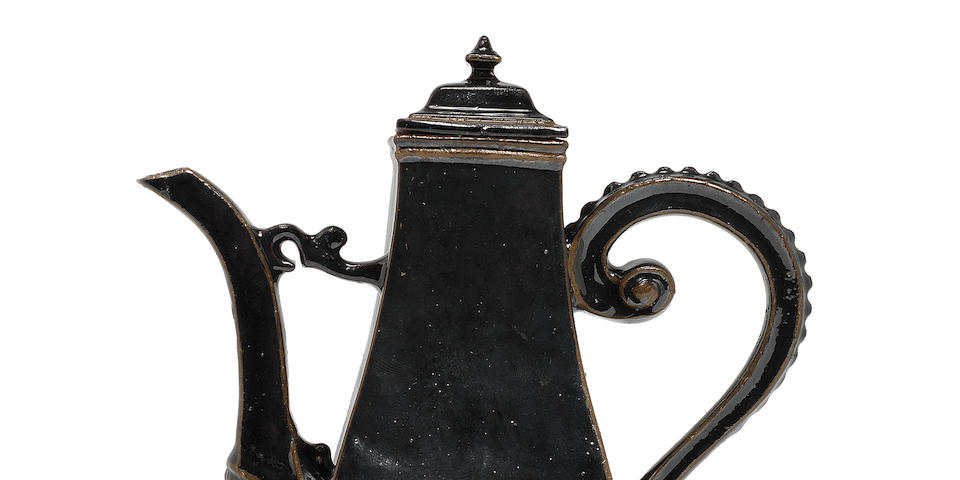 A Meissen black-glazed B&#246;ttger stoneware coffee pot and cover, circa 1710-13