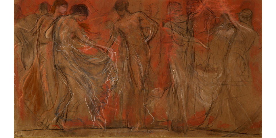 Nicholaos Gysis (Greek, 1842-1901) The dance of the Muses / Musentanz 46.5 x 78.5 cm.