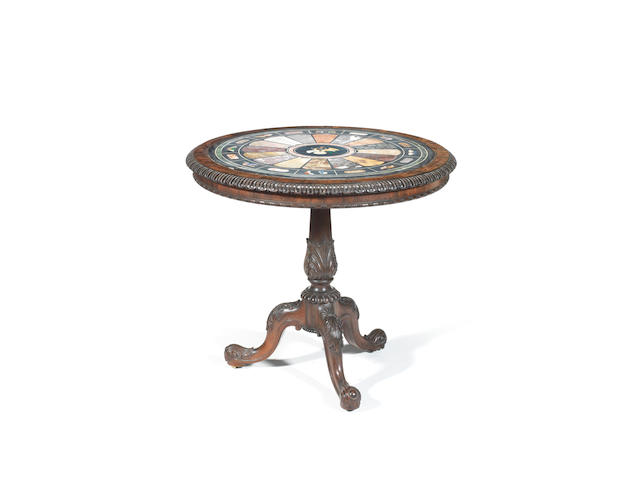 A William IV rosewood and pietre dure specimen marble centre table attributed to Gillows