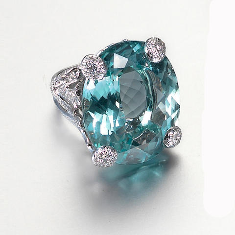 Bonhams : An aquamarine and diamond dress ring, by Dior