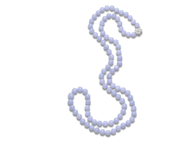 A jadeite bead and diamond necklace